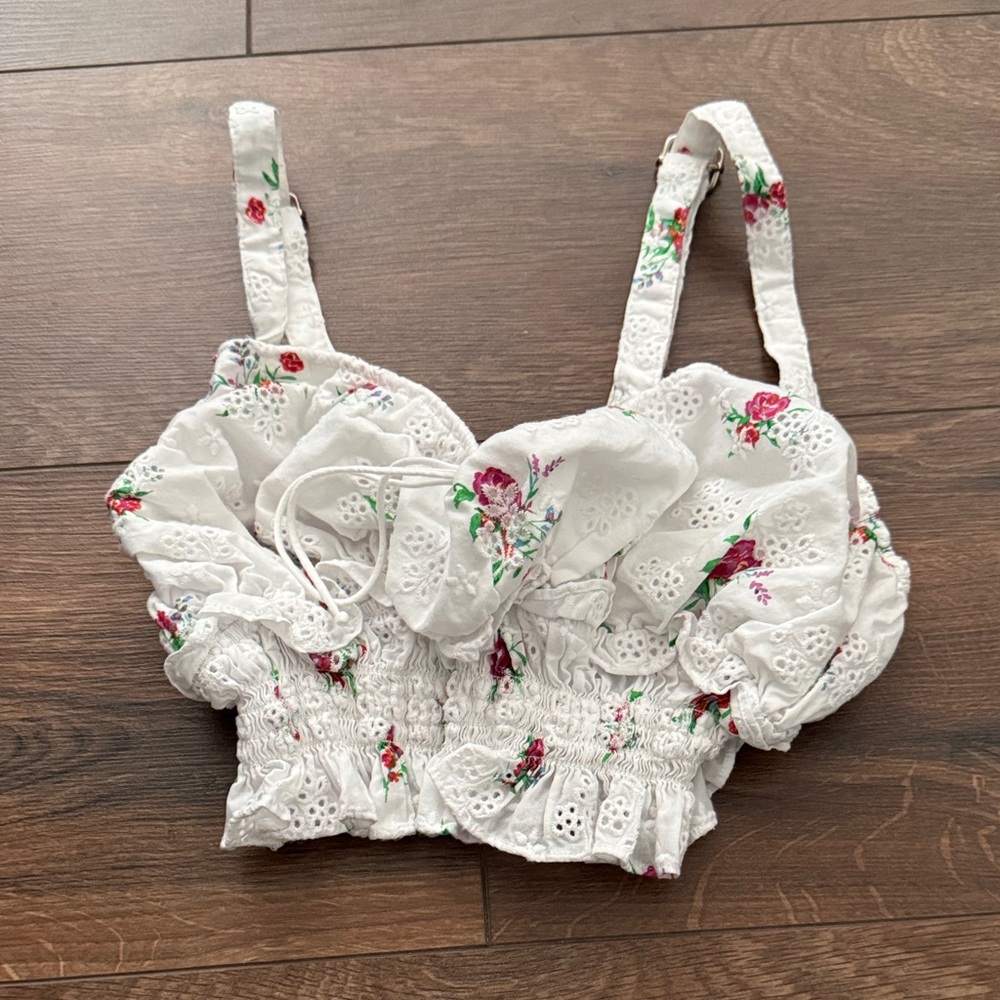 For Love & Lemons White Floral Eyelet Lace Crop Top Bustier M
